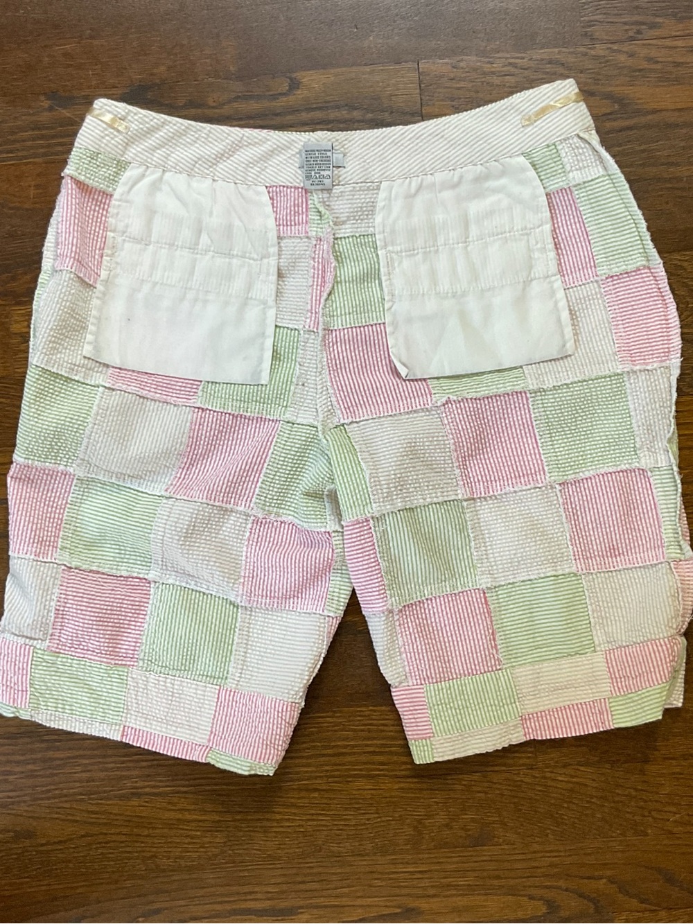 IZOD Golf Patchwork Seersucker Shorts | 100% Cotton | Pastel Pink Green | Size 6 - Picture 15 of 16